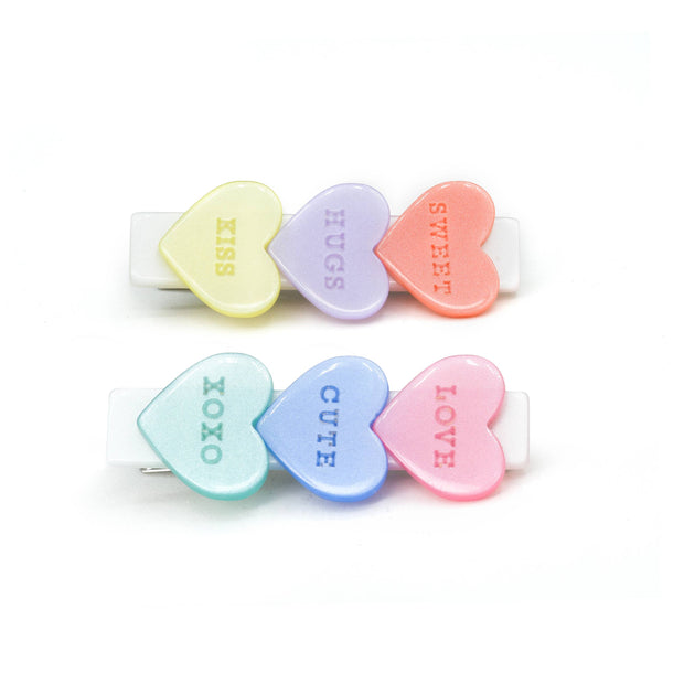 VAL24- Candy Hearts Pastel Pearlized Hair Clips