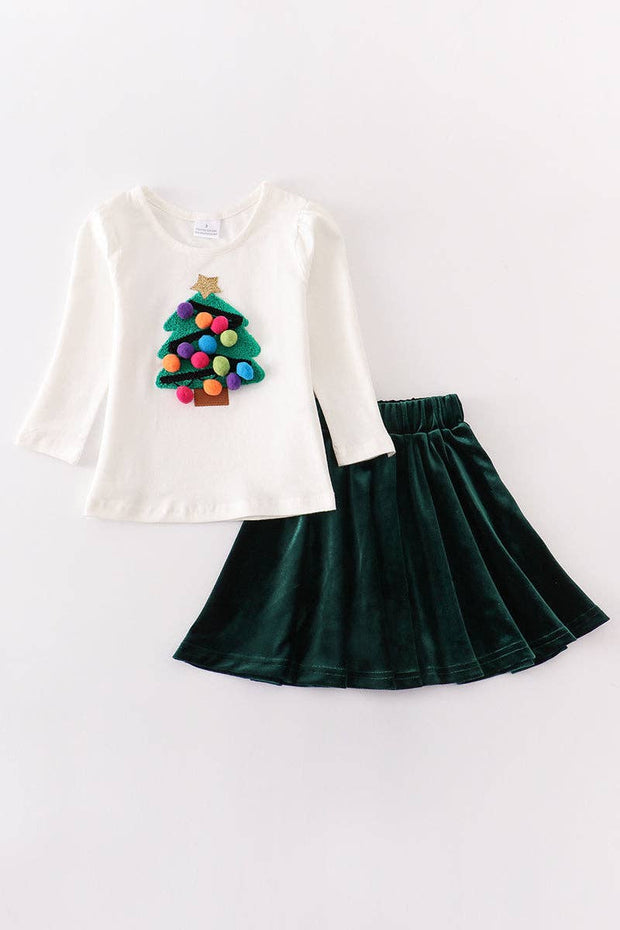 White christmas tree velvet girl set