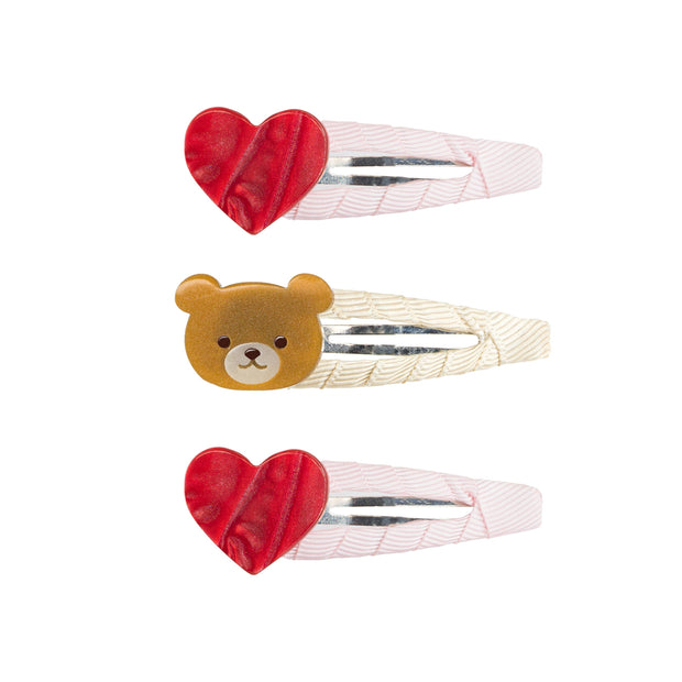 VAL24- Bear with Hearts Pearlized Red Snap Clips