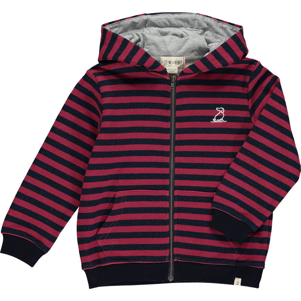 Burgundy stripe zipped hooded top