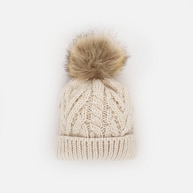 Natural Pop Pom Pom Beanie Hat