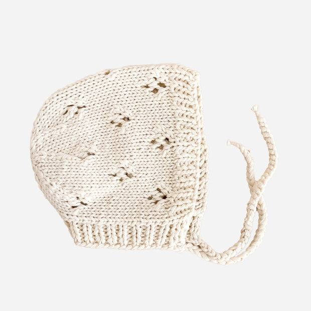 Lily Bonnet, Cream | Cotton Hand Knit Kids & Baby Hat