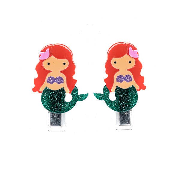 Mermaid Red Hair Glitter Alligator Clips