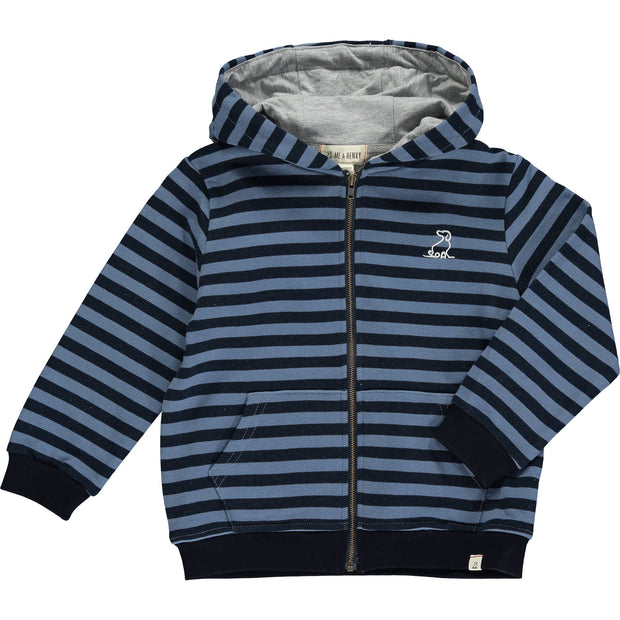 Blue stripe zipped hooded top