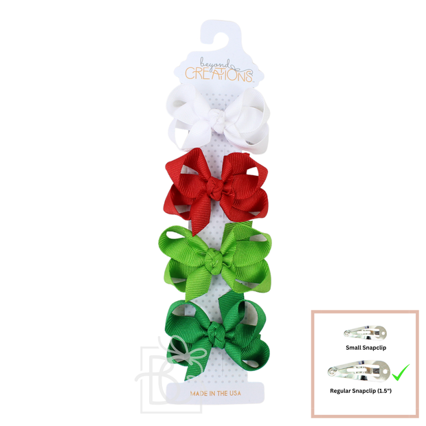 4 PACK - 3" SMALL GROSGRAIN BOWS ON SNAP CLIP - CHRISTMAS