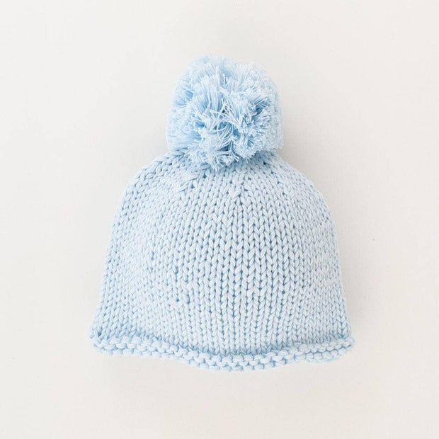 Newborn Solid Blue Pom Pom Beanie Hat