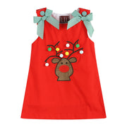 Red Reindeer Pom-Pom Shift Dress