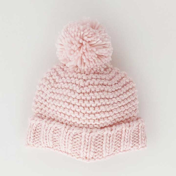 Blush Pink Garter Stitch Beanie Hat