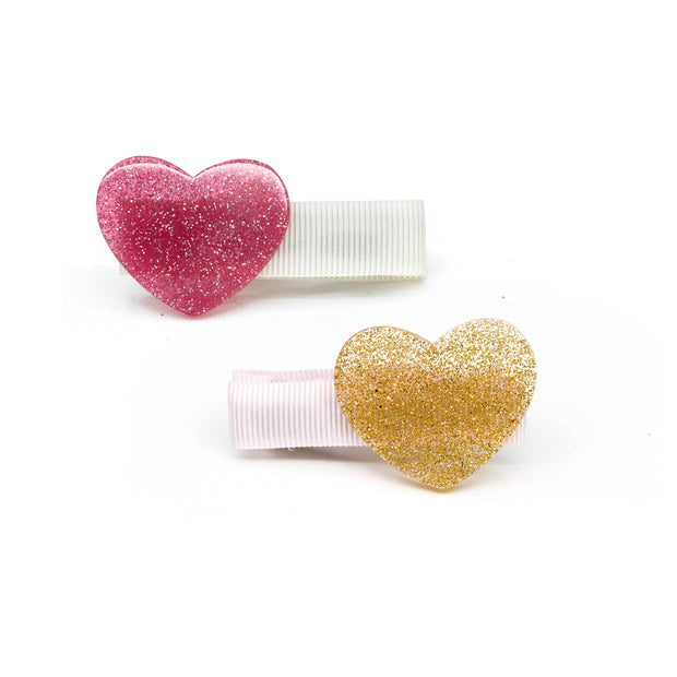 VAL24- Heart Glitter Vintage Pink Gold Hair Clips