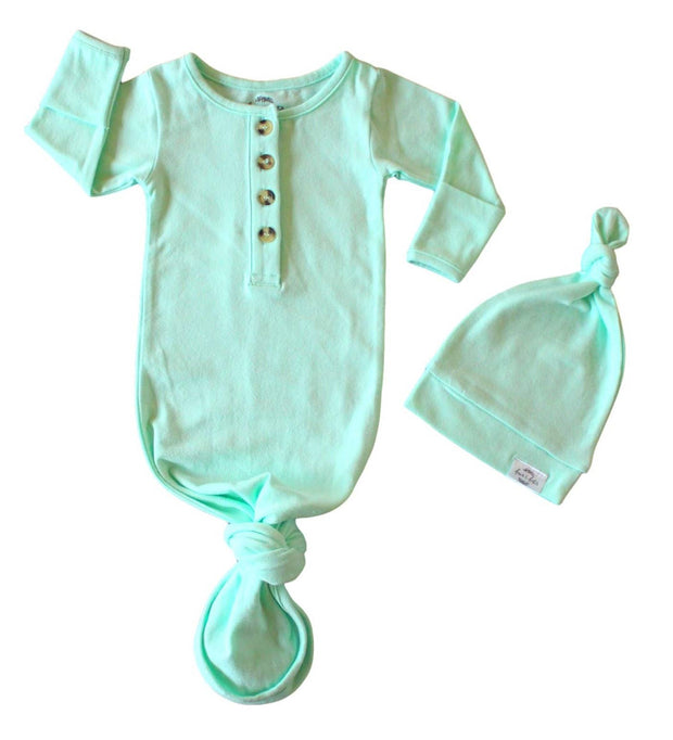 Baby Organic Knotted Gown + Top Knot Hat - Mint