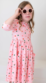 Holiday 3/4 Sleeve Dot Pocket Twirl Dress