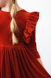 Red Velvet Ruffle Twirl Dress