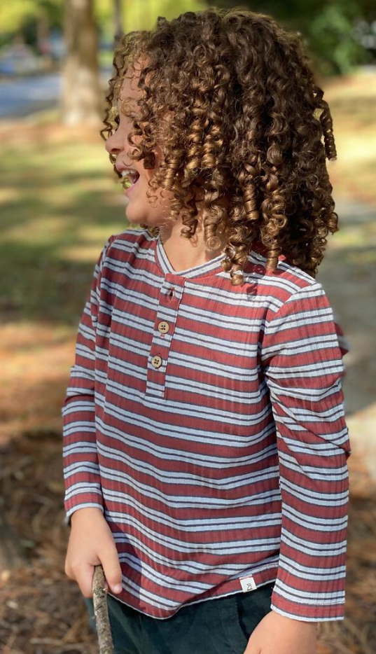 Grey/Burgundy Stripe Henley