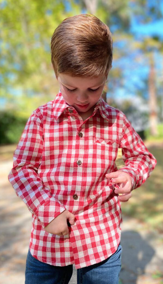 Me and Henry Red/white plaid woven shirt 7-8y Me and Henry Red/white plaid woven shirt 7-8y