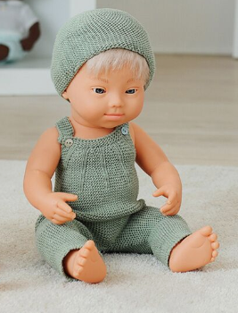 Knitted Doll Outfit 15” – Overall & Beanie Hat