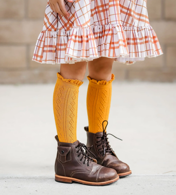 Marigold Fancy Lace Top Knee High Socks