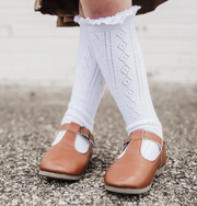 White Fancy Lace Top Knee Highs