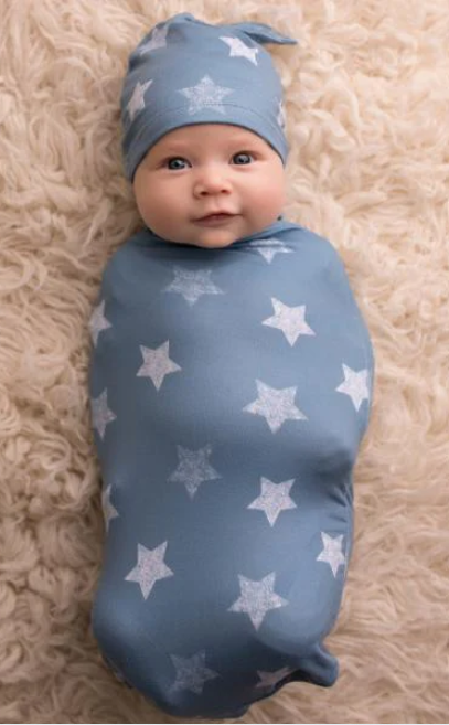 Cutie Cocoon™ - Baby Cocoon & Hat Set Blue Stars
