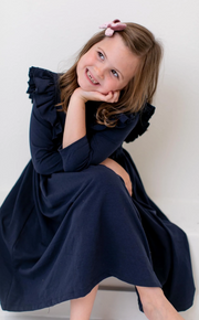 Navy Ruffle Twirl Dress