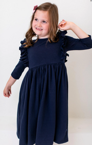 Navy Ruffle Twirl Dress