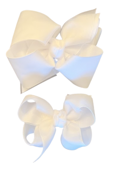 White Grosgrain Bow with White Organza Overlay - 2 sizes