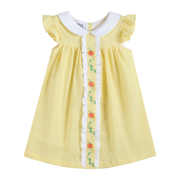 Yellow Seersucker Pumpkin Vine Baby Dress