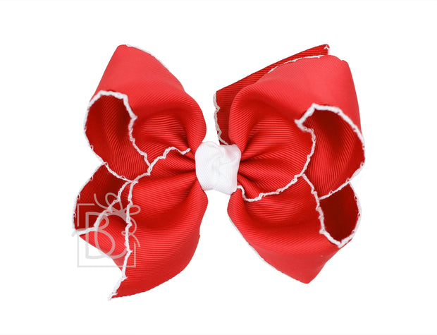 Crochet Edge Bows (Red & White): 5.5" Huge"