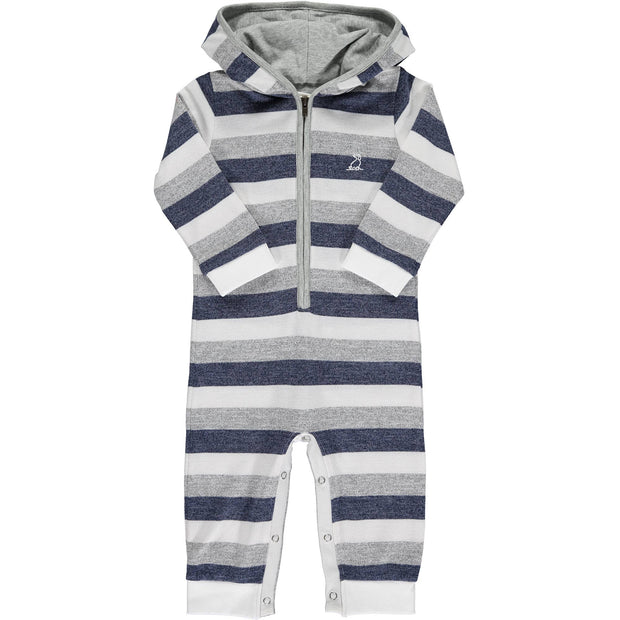 Blue/White Stripe Stefano Knitted Hooded Romper: 0-3M