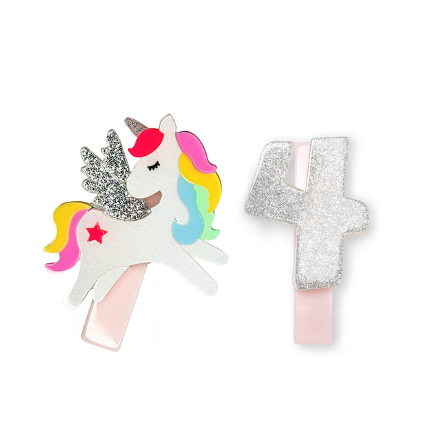 HOL23- Unicorn Birthday Number 4 Alligator Clips