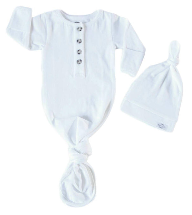 Baby Organic Knotted Gown + Top Knot Hat - Sugar (white)