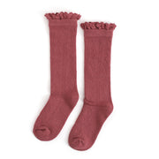 Mauve Rose Fancy Lace Top Knee High Socks