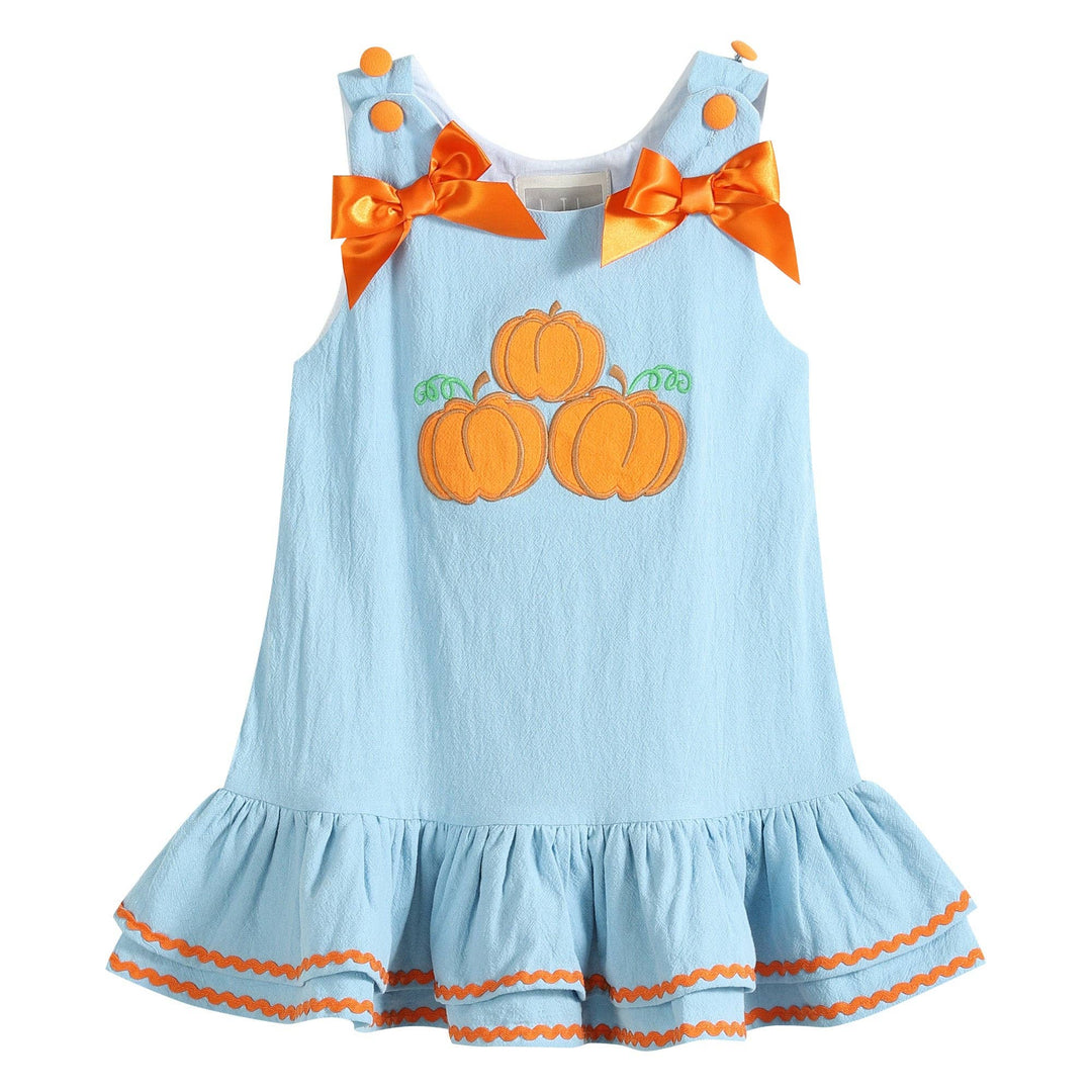 sachin and babi light blue dress Jack-O-Lantern Smocked Bishop Halloween Girls Dress