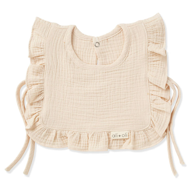 Muslin Cotton Ruffle Baby Bib (Ivory)