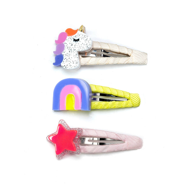 Unicorn Star Neon Covered Snap Clips