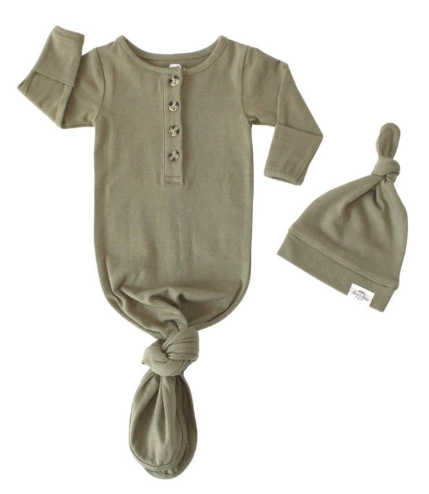 Baby Organic Knotted Gown + Top Knot Hat - Sage