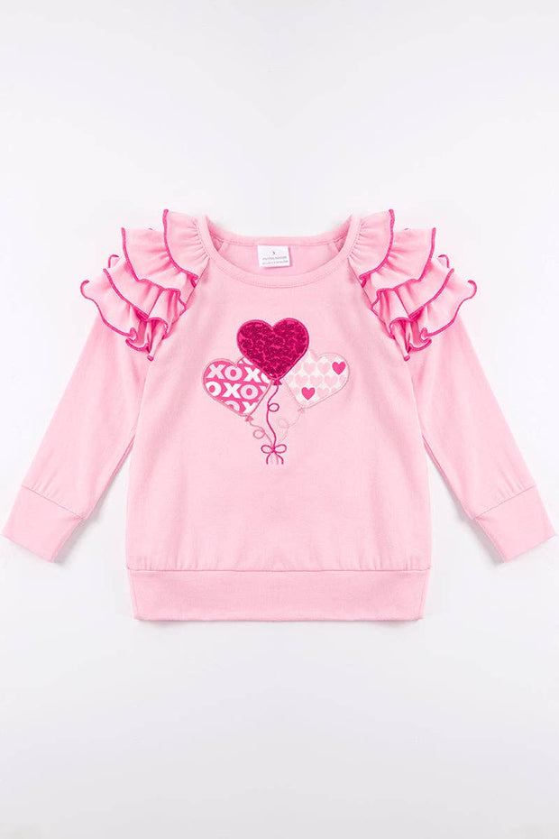 Pink heart applique ruffle girl top