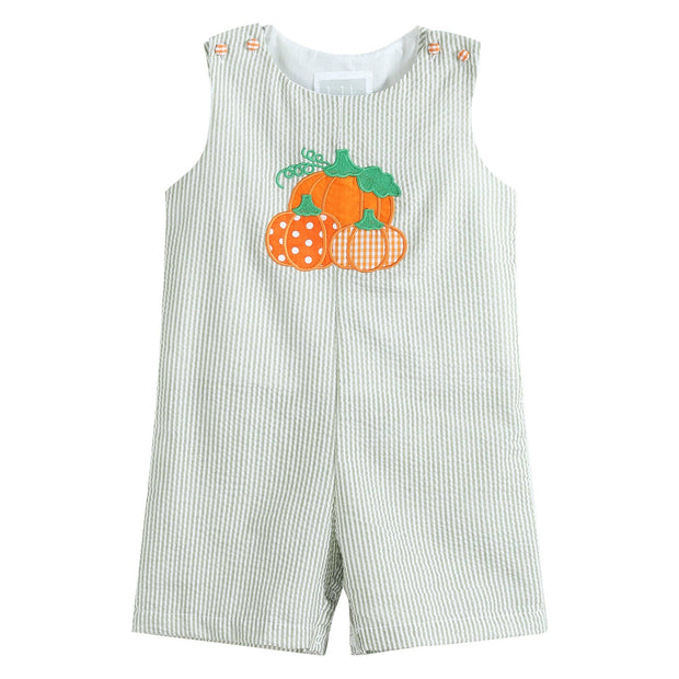 Green Seersucker Pumpkin Shortalls