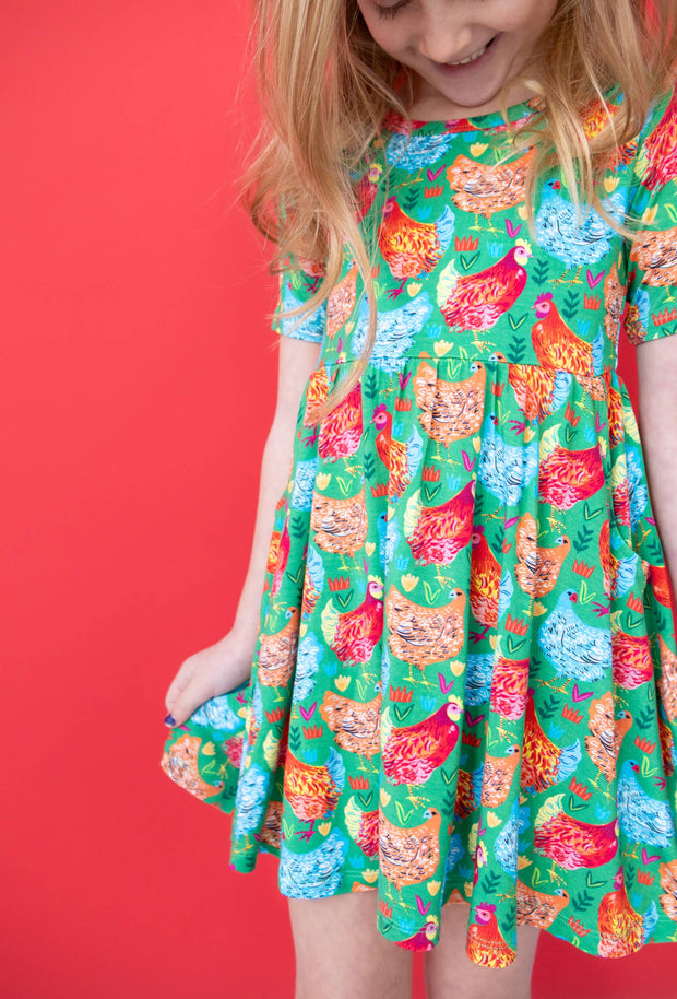 Chicken Friends Short Sleeve Skater Dress