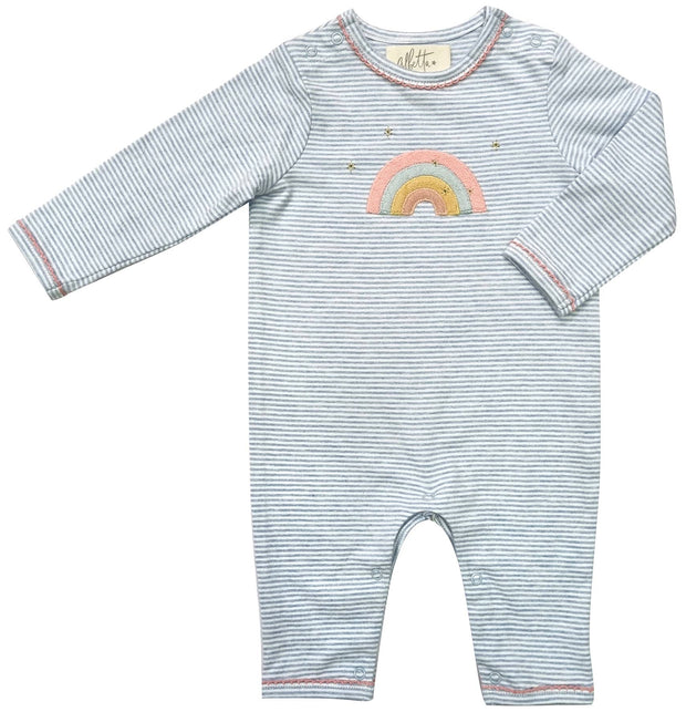 Rainbow applique Blue marl Stripe Romper