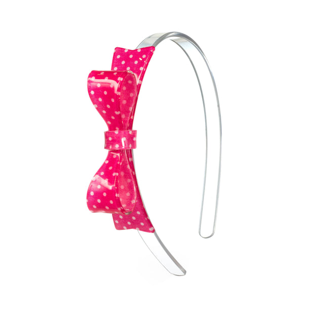 VAL24- Bowtie Dotted White and Pink Headband