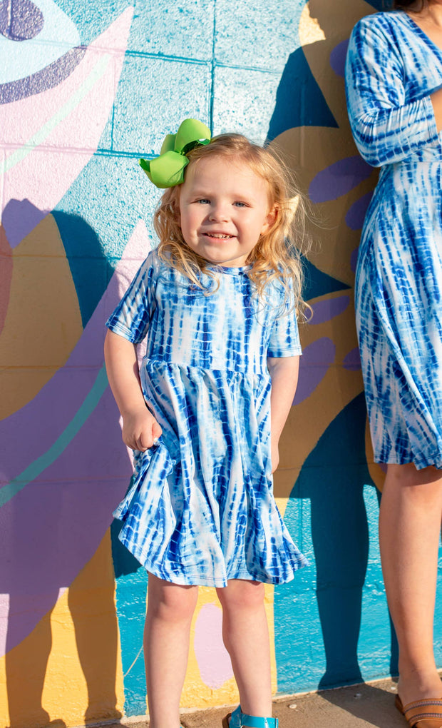 Shibori Short Sleeve Skater Dress -  Bamboo