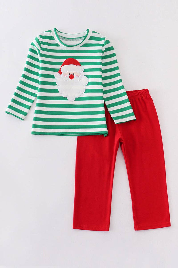 Green Santa Claus applique stripe boy set