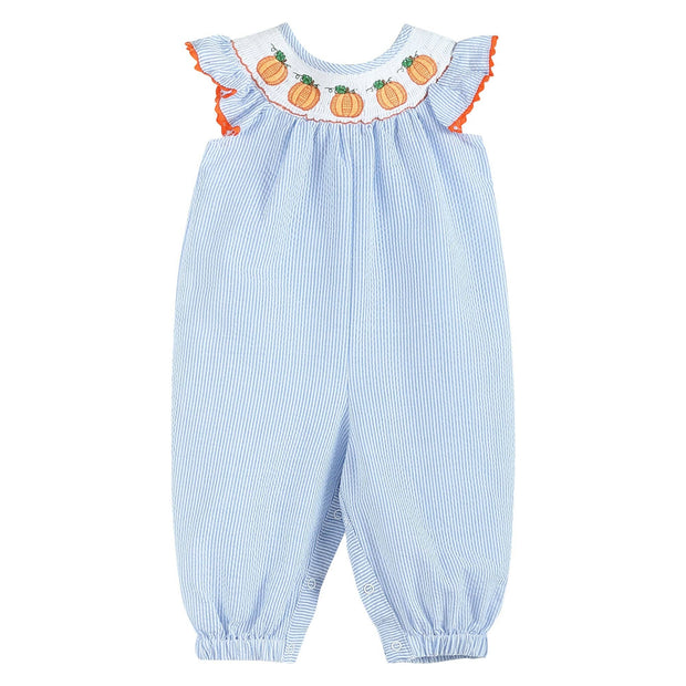 Light Blue Pumpkin Smocked Flutter-Sleeve Playsuit