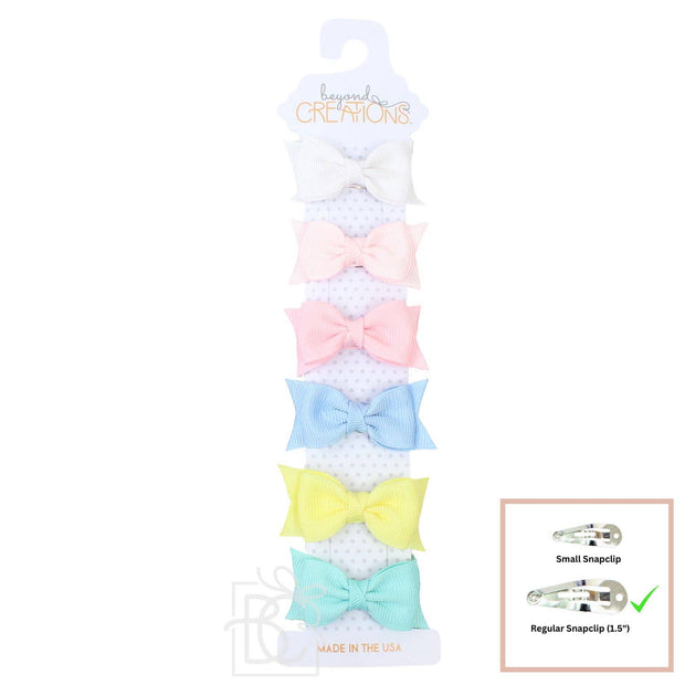 6 PACK - 2" TODDLER SOPHIA BOW ON SNAP CLIP: Pastel