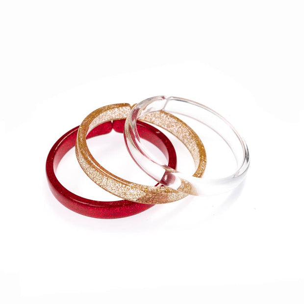 HOL22-Glitter Red+Glitter Gold+Clear Mix Bangles