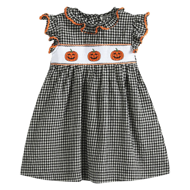 Black Gingham Pumpkin Smocked Dress