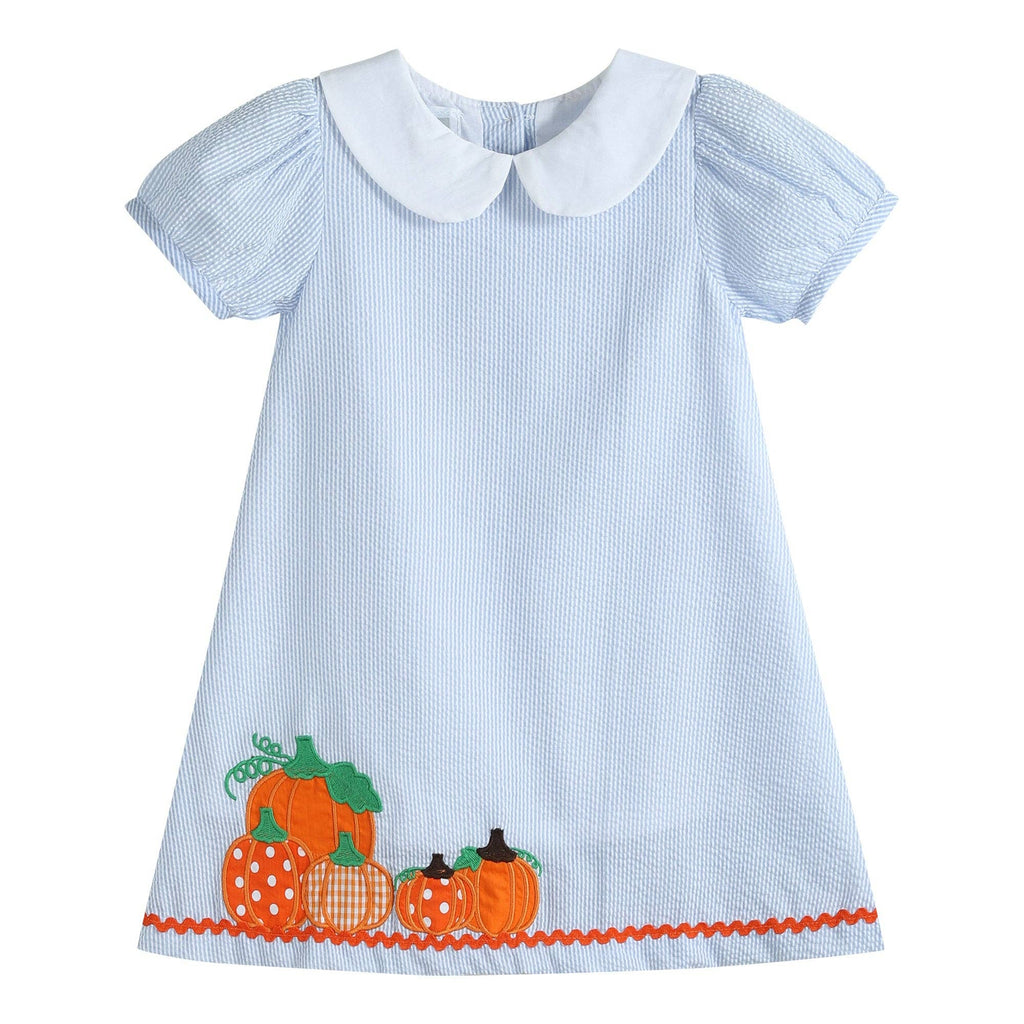 smocked pumpkin dress Light Blue Seersucker Pumpkin A - Line Dress