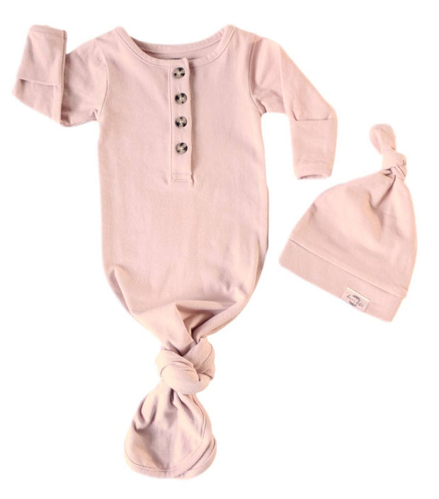 Baby Organic Knotted Gown + Top Knot Hat - Blush
